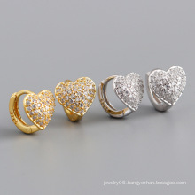 Heart Design 925 Sterling Silver CZ Micro Pave Crystal High Quality Classic Girl Women Hoop Earrings